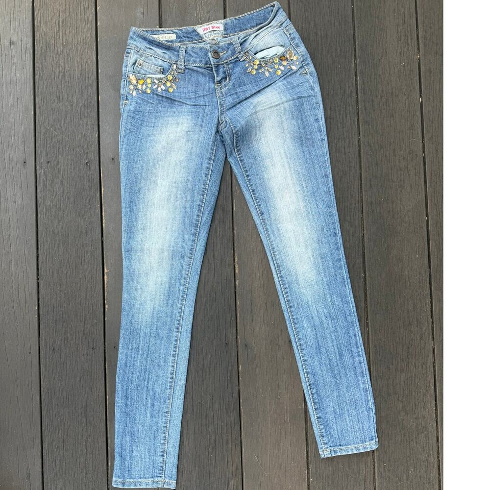 Hot Kiss Skinny Lily Low Rise Rhinestone Jeans Y2K McBling 26x31